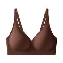Brown Seamless V Neck Wireless Bra with Adjustable Straps S