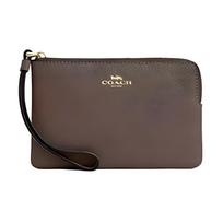 COACH Corner Zip 15 zipper closure brand logo Refined pebble leather clutch mini women's dark stone color