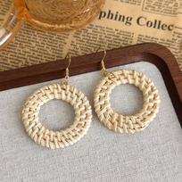 Boho Weave Wood Raffia Earrings for Women Handmade Geometric Round Triangle Dangle Drop Earrings Summer Beach Vacation Style Ear Jewelry 1#