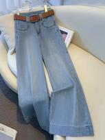 Women's High Waist Wide Leg Jeans Light Blue Straight Leg Trousers Slight Stretch Elegant Commute Summer Drapey Long Denim Pants