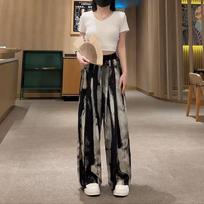 Women's High Waist Wide Leg Pants Loose Fit Casual Printed Trousers Summer Lightweight Chiffon Flowy Long Pants S