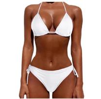 Women's Triangle Halter Sleeveless Bikini Loose Fit Beach Two Piece Swimsuit Solid Color Swimwear S