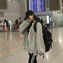 Women's Hooded Long Sleeve Oversized Casual Zip Up Hoodie Loose Fit Athleisure Sweatshirt Solid Splicing Regular Thickness Fall Polyester Jacket M