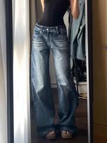 Women's High Waist Wide Leg Jeans American Vintage Washed Straight Denim Pants Casual Flared Loose Streetwear Trousers S