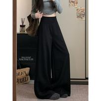 Women's High Waist Wide Leg Pants Loose Lazy Style Polyester Viscose Solid Soft Drape Relaxed Fit Casual Trousers 2026 Spring Street Wear S