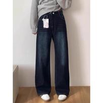 Women's High Rise Wide Leg Jeans Slate Gray Solid Color Non Stretch Button Zip Draped Straight Long Denim Trousers Elegant Commuter Fall Pants S