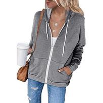 Women S Solid Color Long Sleeve Hooded Zip Up Sweatshirt With Pockets Drawstring S