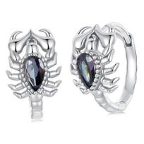 Silver hoop earrings with opal scorpions, 925 silver clasps