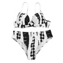 Moterų Bikini Rinkinys Seksualus Viršutinis Dalies Įmontuotas Plieninis Palaikymas Formuojanti Kaušelė Aukšto Juosmens Apatinė Dalies Greitai Džiūstanti Maudymosi Kostiumų Retro Ombre Rašto Maudymosi Kostiumų Paplūdimio Apranga S