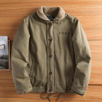 Deck Clothes Cotton-padded Jacket Middle-aged Thickened Fleece Tooling Jacket Retro Lamb Wool Jacket Men M
