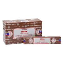 Satya Nag Champa Musk Incense Sticks Agarbatti 180 Grams Box | 12 Packs of 15 Grams Each in a Box | Export Quality 180 GM
