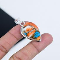 Beautiful Orange Spline Star Gemstone Silver Pendant in 925 Sterling Silver - Handmade Pear Design, Everyday Wear Jewelry Birthday Gift 2.16" oranžinė