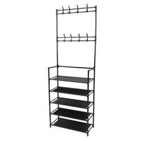 Coat Shoe Rack with Hooks 68.9in 5 Tier Metal Multifunctional Dust Proof Ample Space Coat Shoe