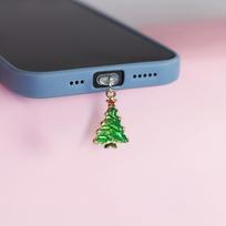 1 vnt. Kalėdų tematikos telefono pakabukas nuo dulkių, Kalėdų Senelio ir eglutės dizainas, metalinis šventinis mobiliojo telefono priedas skirtas iPhone/Samsung/Type-C jungtims For Type-C
