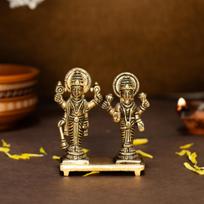 100% Pure Brass Vishnu Laxmi Murti, Laxmi Narayan Ji Idol, Gold, Size - 8.4 Cm