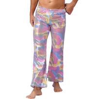 Men's Nightclub Stage CostumesMetallic Trousers Men's Sequins 80s Party Disco Glitter Long Dance Trousers L