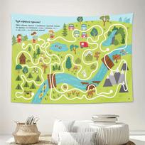 Cartoon Adventure Maze Map Wall Tapestry Machine Washable All Season Decor Art Print Kids Room Playroom Design Home Quick Setup 74x94cm(29x37in)