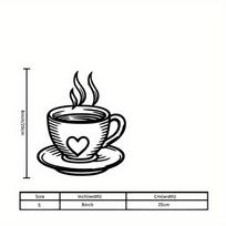 1pc Metal Wall Art Heart Steaming Coffee Cup Line Art Black Decor for Kitchen Dining Room Cafe Indoor Outdoor Valentine Gift 20cm/8inch