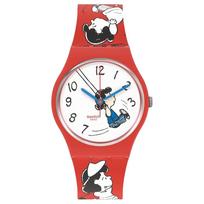 Swatch Quartz Movement 30M Water Resistant Fashion Watch 41Mm White Dial Bio-Based Material Case Silicone Strap Unisex watches SO28Z106 White Dial red