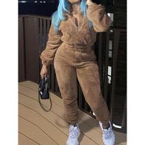 Women's Half Zip Long Sleeve Fleece Sweatshirt Jogger Pants Set Loose Fit Solid Color Two Piece Tracksuit Streetwear Loungewear S