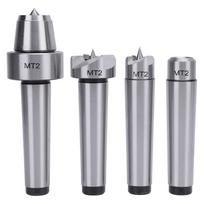 4 Pcs Wood Lathe Drive Spur Cup Set MT2 Lathe Live and Drive Center Set with Wooden Box for Woodworking Metalworking Color: Silver