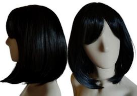 Black wig without bangs 45cm long bob shoulder-length black straight hair