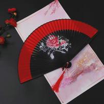 Portable Blossom Printing Folded Fan Exquisite Kimono Fan Tassel Folding Fan  Wedding Party Decor Style 10