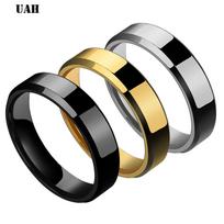 UAH 6mm Titanium Steel Black Finger Rings Set For Man Silver Plated Ring For Women Golden- Jewelry Female Wedding Ring 5