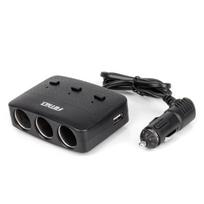 Cigarette lighter socket splitter with charger 2x USB-A ON/OFF LED 12V 24V 100W 70cm AMIO-04363