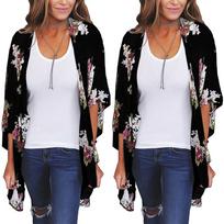 Women Chiffon Loose Shawl Print Kimono Cardigan Up Blouse Beachwear L