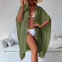 Women's Cotton Shirt Loose Beach Cardigan Holiday Bikini Cover Up Swimsuit Outer Cardigan One Size