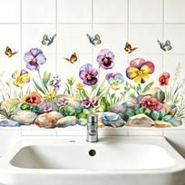 Fresh Floral Pattern Sink Area Background Wall Sticker Bathroom Wall Decoration Self-Adhesive Removable Waterproof Sticker A4