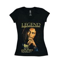 Bob Marley Shirt Womens Top Medium Black Tour Concert Band Tee V Neck Slim Fit Unisex T-Shirt L