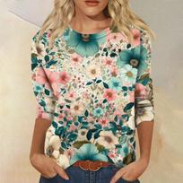 Women's Casual Three-Quarter Sleeve T-Shirt with Oktoberfest Print, Round Neck Festival Top S