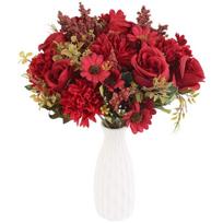 1Pc Fake Flowers Rose Hydrangea Artificial Flowers Daisy Silk Bouquet, Artificial Flowers for Indoor Christmas Wedding Home Decoration raudona