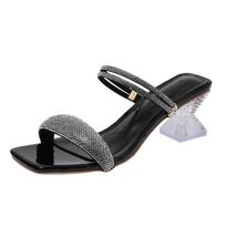 Fairy Style slippers New Summer Korean Version Rhinestones Sandals Transparent High Heels 40