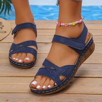 Hook Loop Platform Sandals Women Summer Fashion Cross Strap Wedge Sandals Woman Light Med Heels Casual Beach Sandals 36