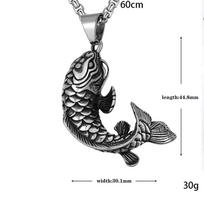 Vyrų karoliukų vėrinys su karpio koi simboliu - klestėjimas kiekvienais metais, madingas, sėkmės, stilingas, asmenybės pakabukas 50CM(Necklace Size) sidabras