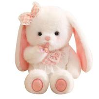 Fluffy Plush White Teddy Brown Bear White Baby Bunny Fox with Bib Dress Cute Yummy Stuffed Animals Cuddly Hug Toys