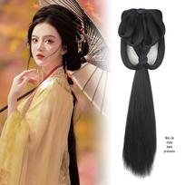 Hanfu Wig with Integrated Back Bun - Wei Jin Style Hair Accessories Set: Daily Hair Padding Bun & Ancient Costume Headdress
