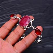 Ruby & Garnet Gemstone : 925 Sterling Silver Handmade Multi Gemstone Bracelet Jewelry 7-8 Inch Adjustable