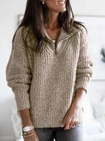 Women's Half Zip Collar Long Sleeve Knit Sweater Loose Fit Casual Fall Pullover Jumper S