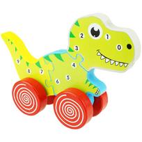 Drewniana układanka puzzle 3d dinozaur na kółka do ciągnięcia