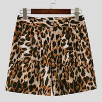 INCERUN Fashion Men Zip-up Waist Leopard Print Beach Show Party Shorts Mini Pants S
