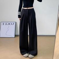 Women's High Rise Wide Leg Suit Pants Loose Fit Japanese Casual Solid Color Draped Straight Leg Trousers Thin Spring Office Palazzo Pants S