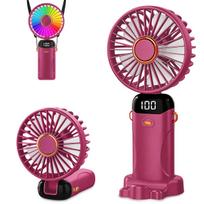 USB Rechargeable Handheld Fan 1200mAh 6 Speeds Foldable LED Light Blade Portable Mini Fan Personal Cooler for Home Gift