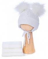 Proman hat with 2 fur pompoms, size: 0-4 mc
