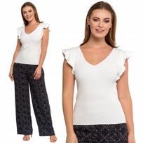 Women's Blouse Ribbed Viscose Knitwear Ruffles Sweater TOP MORAJ L WHITE