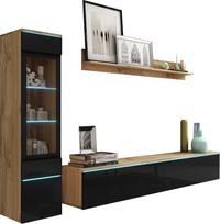 TV wall unit 180cm, display cabinet and shelf, universal, Wotan black gloss
