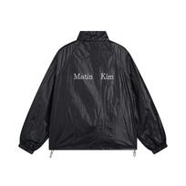 Women Matin Kim Vintage Shiny Windbreaker Jacket Loose Zip Up Stand Collar Drawstring Lightweight Sun Protection Coat Korean Street Outerwear XS